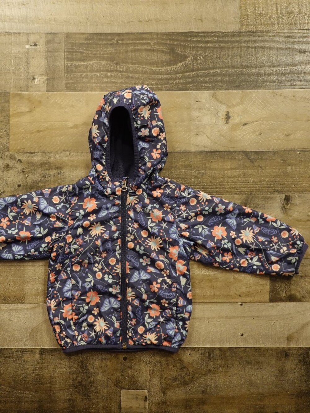 Columbia Toddler Fleece Lined Jacket 18-24 Months Navy Floral Butterfly